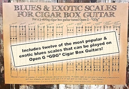 Blues & Exotic Escalas Cartel para 3-string Caja de puros guitarras para abierto G Gdg Tuning