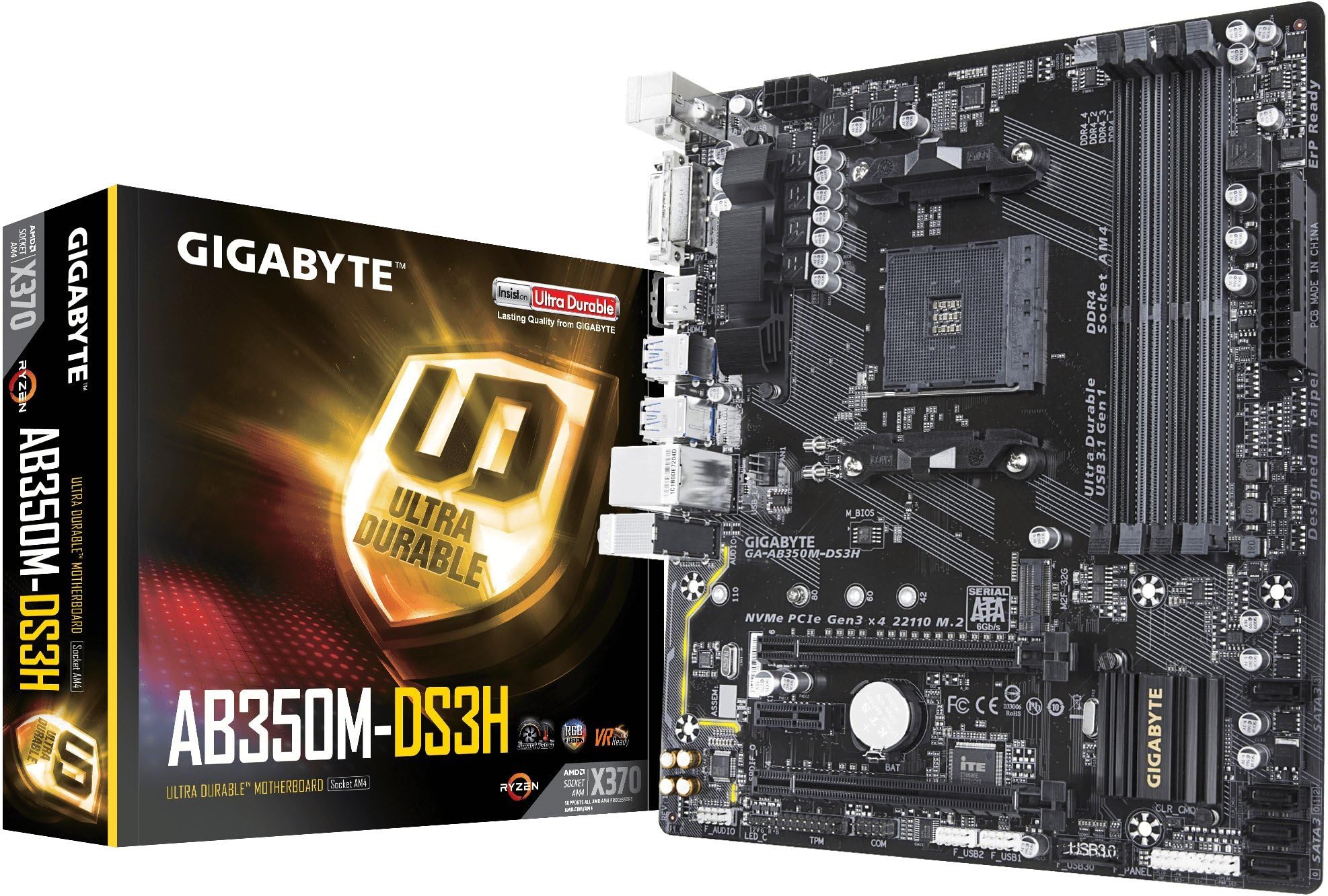 GIGABYTE GA-AB350M-DS3H (AMD Ryzen AM4/ B350/ 4x DDR4/ HDMI/ M.2/ SATA/ USB 3.1 Gen 1/ / RGB Fusion/ Micro ATX/ Motherboard)