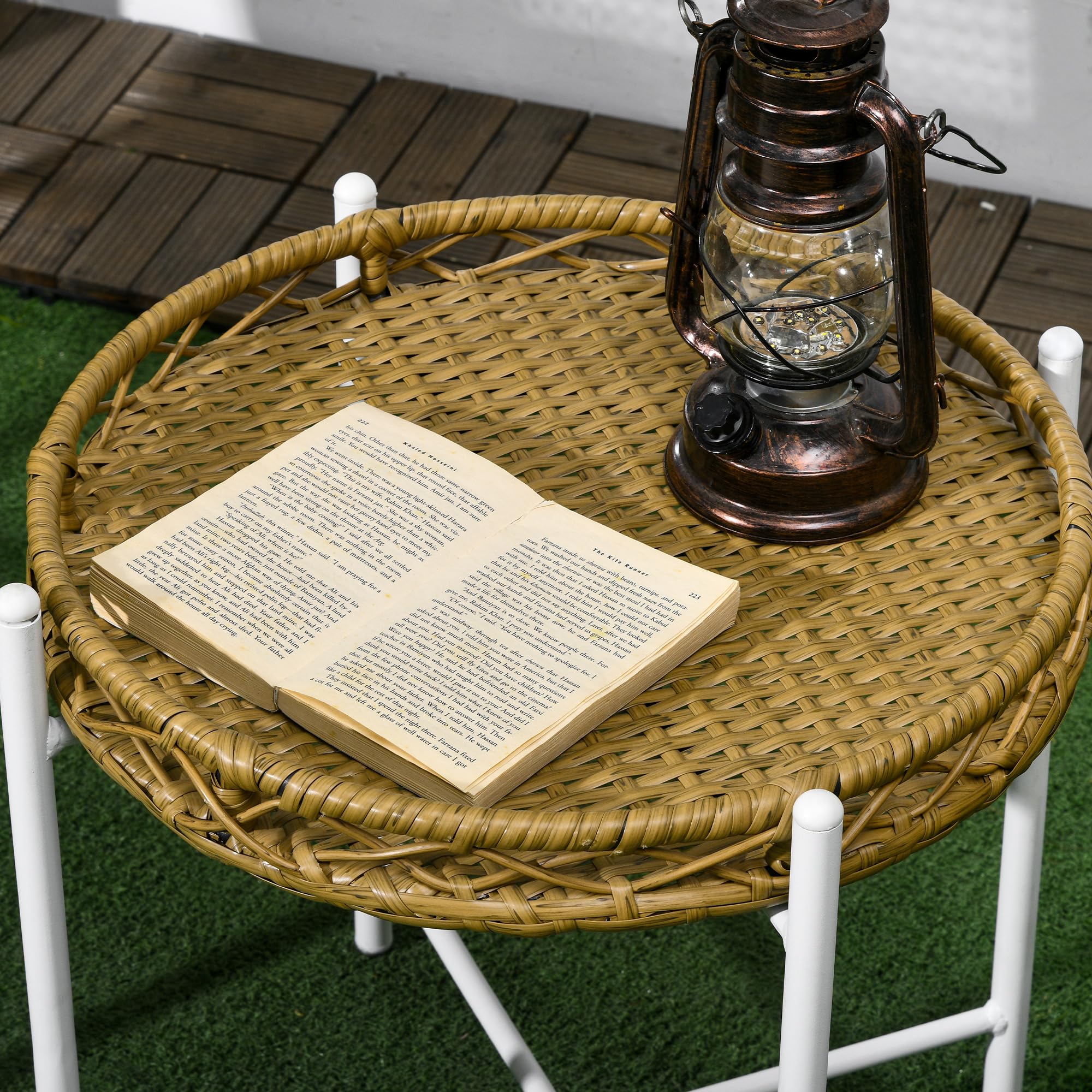 Outsunny Conjunto de Muebles de Jardín Juego de 3 Piezas Ratán Natural | Sillas y Mesa, 2 Sillas, 1 Mesa de Centro, Cojines, para Terraza Patio
