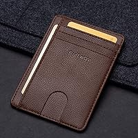 Vista 4 de Buffway - Billetera delgada minimalista de cuero con protección RFID para hombre y mujer Café Lichee