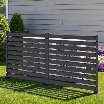 Air Conditioner Fence 3 Panels, 42" H x 38" W HDPE Privacy Fence Panel, Outdoor Privacy Fence Screen with Metal Stakes, No Dig Pool Equipment Enclosure & Trash Can Enclosure for Backyard Patio