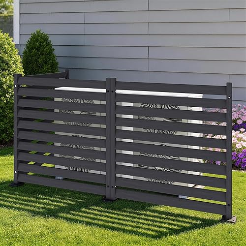 Air Conditioner Fence 3 Panels, 42" H x 38" W HDPE Privacy Fence Panel, Outdoor Privacy Fence Screen with Metal Stakes, No Dig Pool Equipment Enclosure & Trash Can Enclosure for Backyard Patio