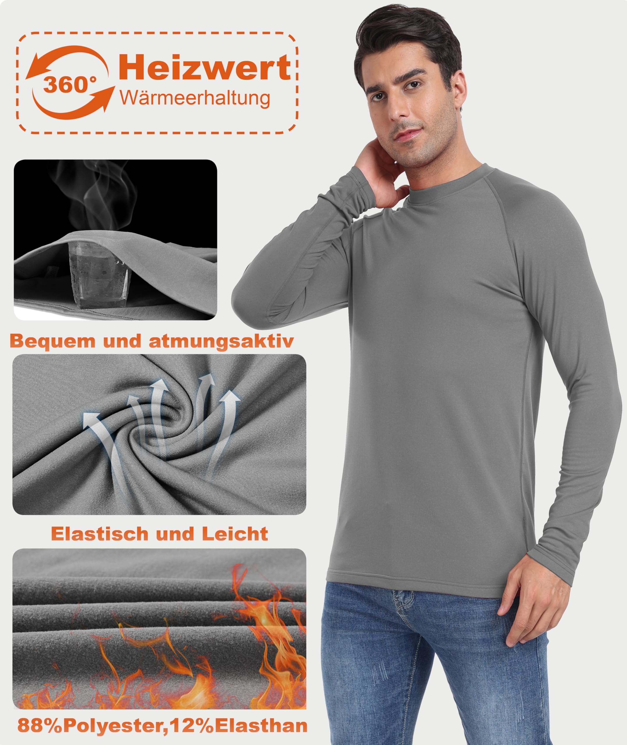 Djtnzdm Maglietta Compressione Uomo Maglia Termica Uomo in Pile Maniche Lunghe Invernale Sportivo Fitness Sci Termico Uomo Top