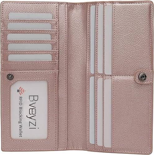 Bveyzi Billeteras de cuero ultrafino con bloqueo RFID para tarjetas de crédito, billetera plegable para mujer, Oro Rosa, Cartera Rfid
