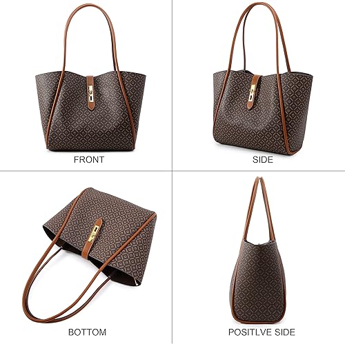 Miniatura 6 de Queenoris Tote Bag for Women, Top-handle Shoulder Handbag Large Capacity Purese Designer Retro Bag with Clutch