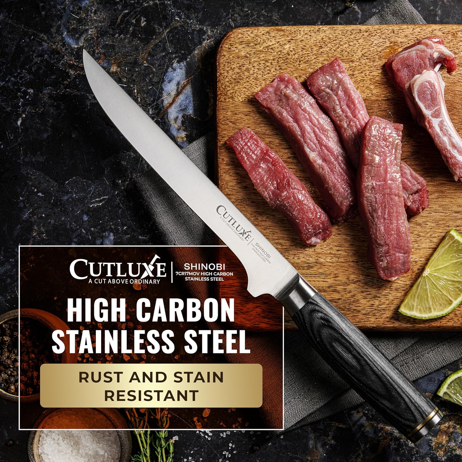 Cutluxe Shinobi Series Knife Set – 8″ Japanese Chef Knife and 6″ Boning Knife – Professional Kitchen & Meat Prep Set - High Carbon Stainless Steel Blade, Full Tang Pakkawood Handle