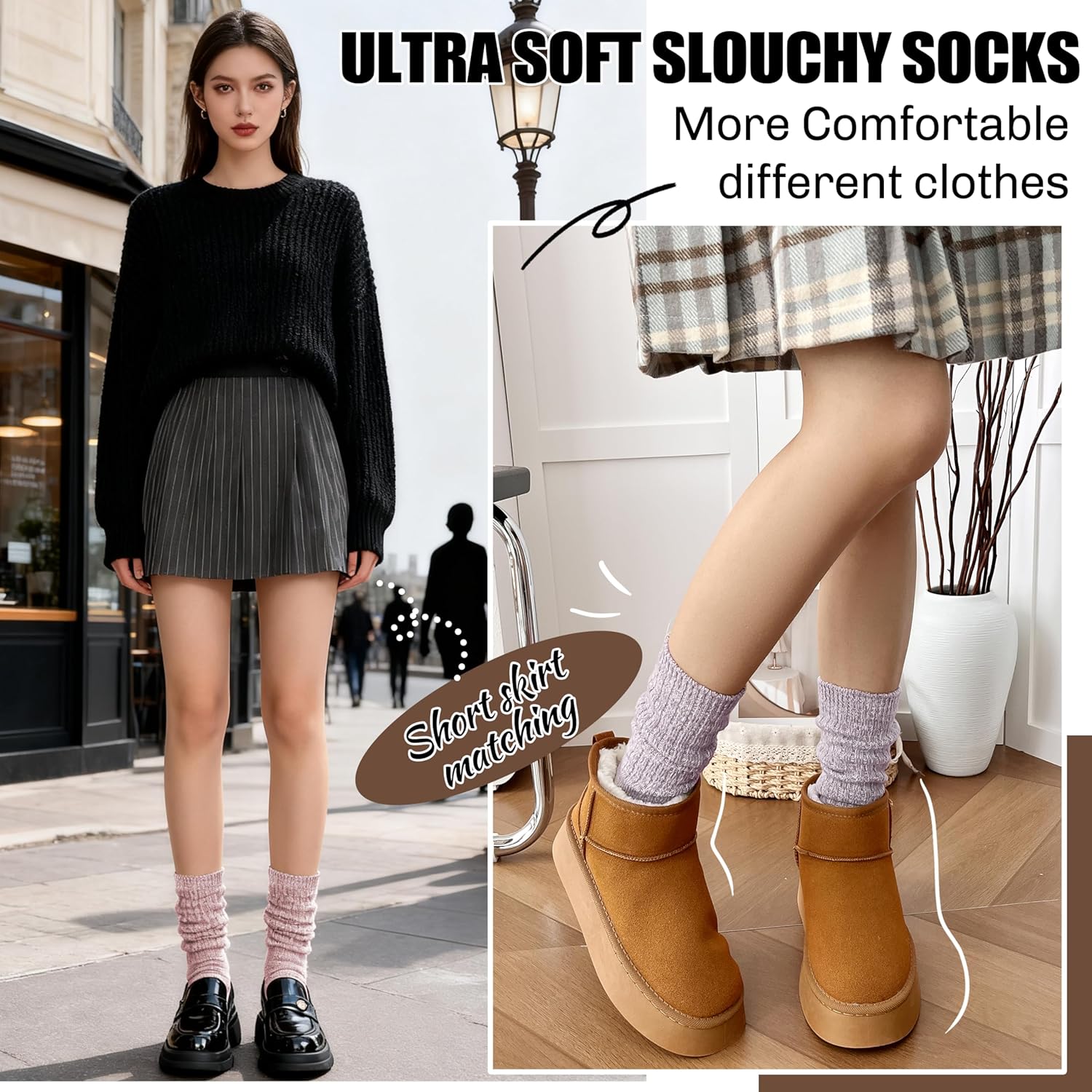 Womens Slouchy Boot Socks Winter Warm Cozy Slouch Scrunch Fuzzy Fluffy Crew Socks 5 Pairs - Image 4