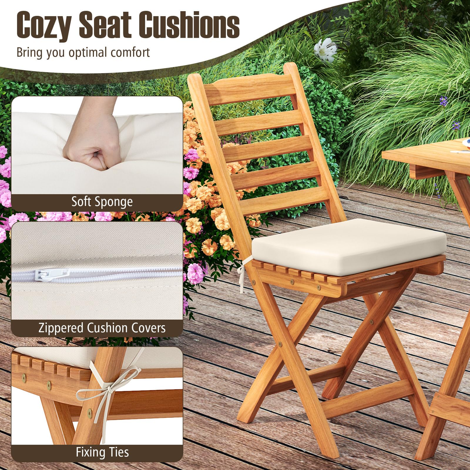 KOMFOTTEU Salon de Jardin en Bois d'Acacia 3 Pièces Pliable pour Balcon