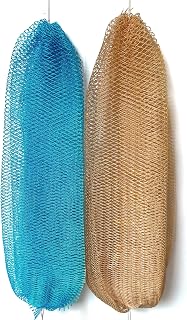 African Net Sponge Authentic, 2 Pieces African Exfoliating Net Sponge with Knots, Quick-Drying Body Scrub Net, Bath Washcloth Loofah for Women and Men (Champagne+Baby Blue)