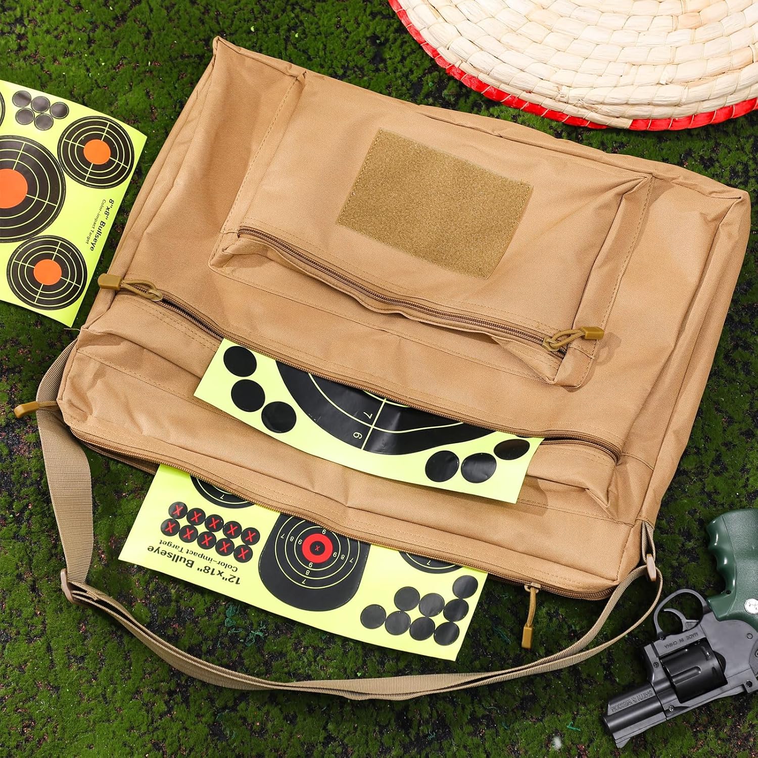 Dansydaisy 20"x15" Range Target Carry Case with 3 Zipper Pockets and Front Hook and Loop Tape for Pouch Shooting Accessory Range Convenient Carrying, Targets Not Included