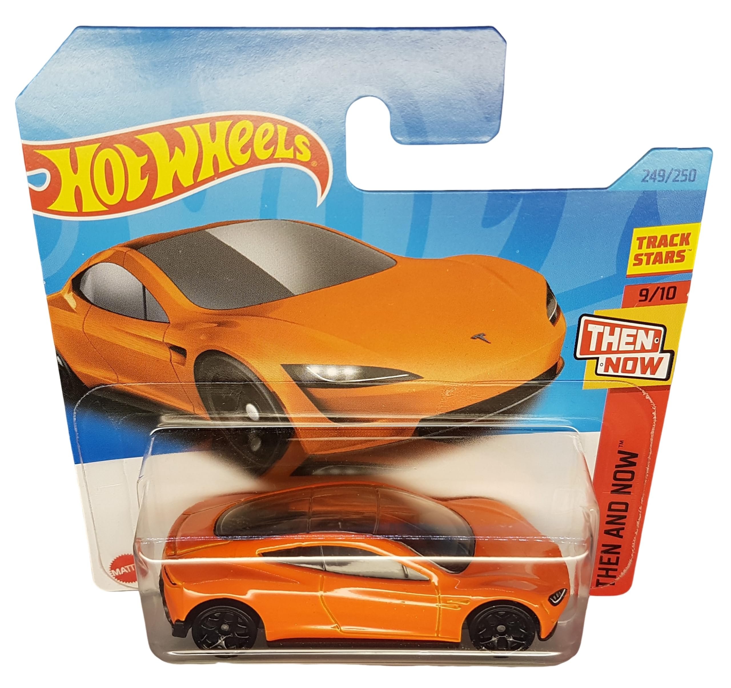 Hot Wheels - Tesla Roadster - Then and Now 9/10 - HKJ47 - Short Card - Orange - Track Stars - Mattel 2023 - Image 2