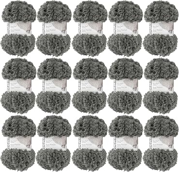 Loops & Threads Grey Faux Fur Yarn Super Bulky Yarn for Knitting, Crochet, Weaving, Arts & Crafts, 15 Pack