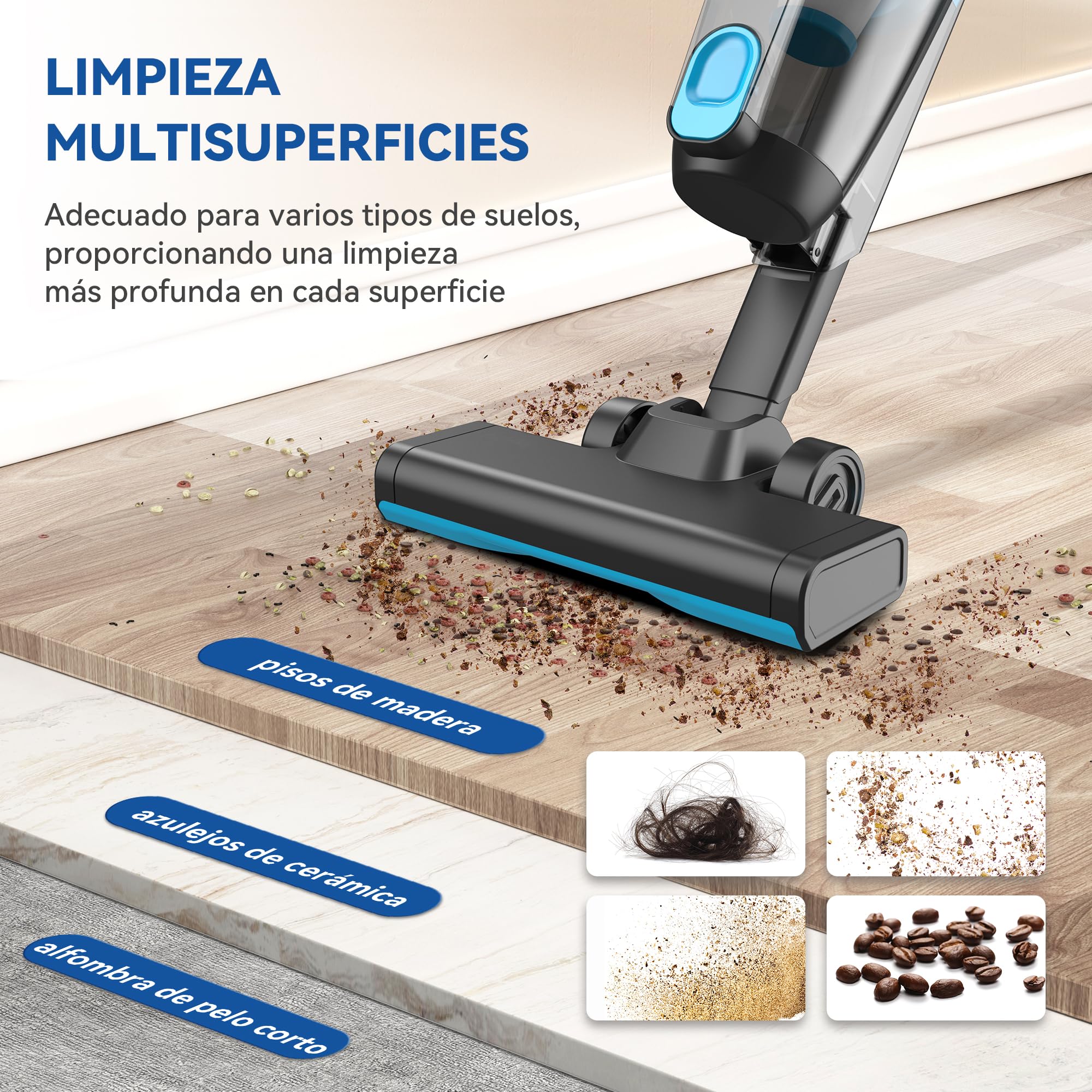 Aspiradora con Cable, Aspiradora Escoba con Cable Potente 20Kpa 600W, 3 en 1 Aspirador de Mano con 5m Cable, Aspirador Vertical Ligero Anti-Enredos para Alfombras de Pelo de Mascotas Pisos Duros