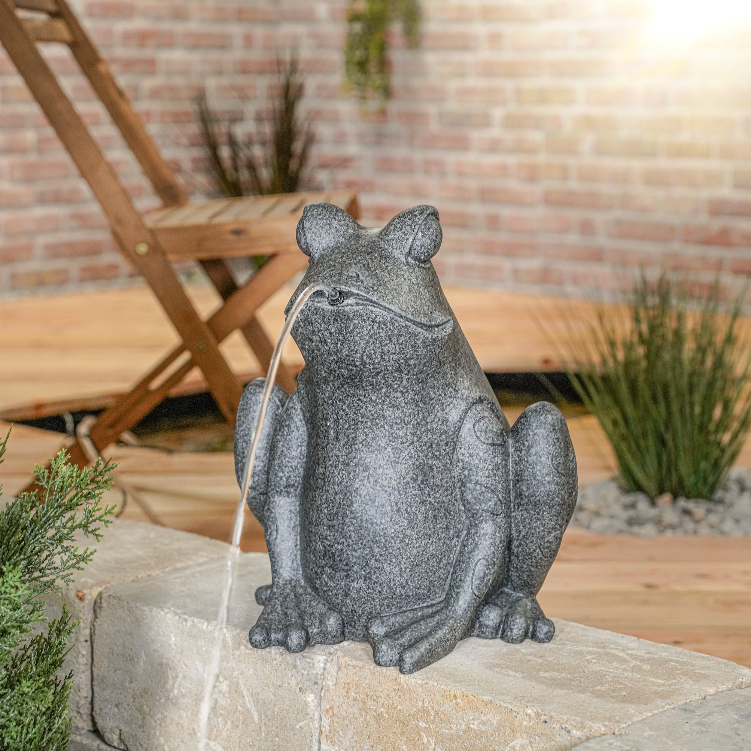 Esotec Kit gargouille solaire grenouille assise pompe solaire statue de jardin fontaine extérieure hauteur 30 cm