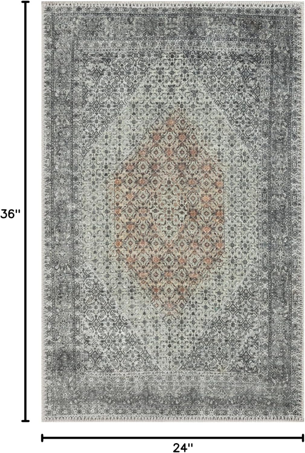 Keen Home Design 24"x36" Rug - Machine Washable Entry Rug with Non-Slip Backing, Ideal for Enteryway, Kitchen, Bathroom, Laundry Room - Vintage, Easy Clean, Durable, Low Pile - (2' x 3')
