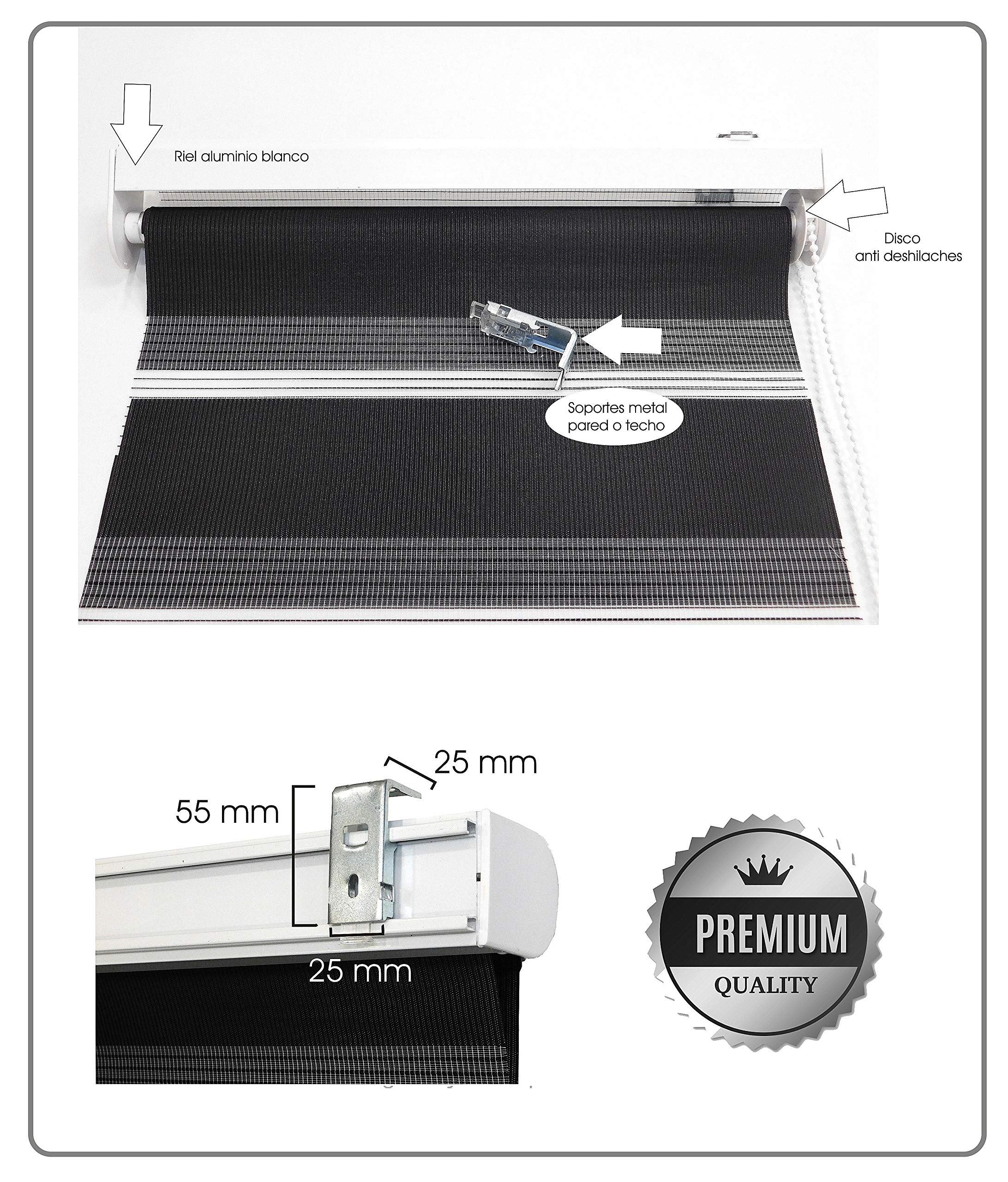 DECORESTOR Estores enrollables Noche y Dia a Medida 98 x 250 - Anchos Desde 40 a 180 cm Control Total de la luz, Negro Persianas enrollables para Ventanas y Puertas