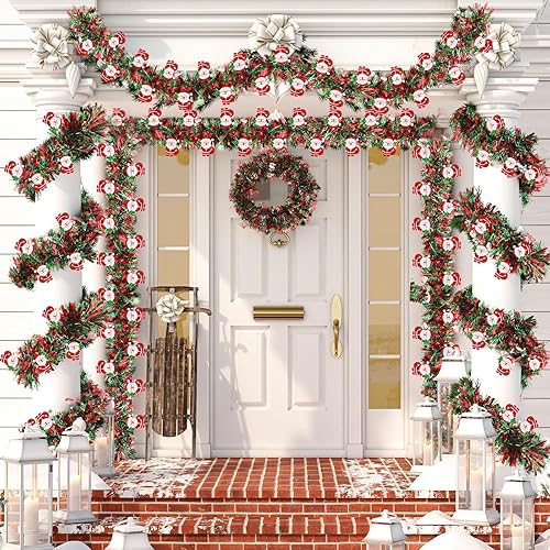 Miniatura 4 de XunYee Guirnalda de oropel de Papá Noel de Navidad de 98 pies, decoración de guirnalda metálica roja y verde, adorno de alambre brillante para