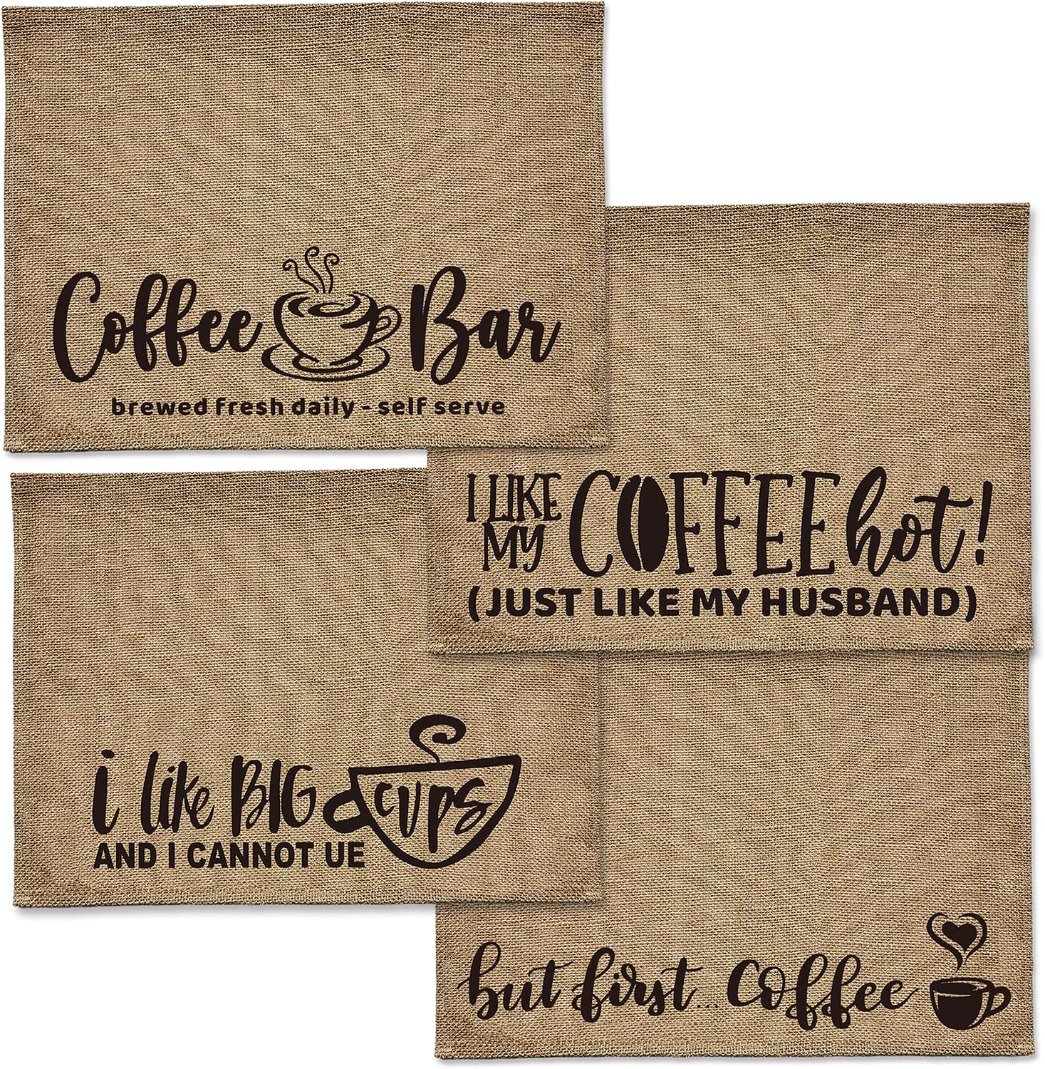 4 Pieces Waterproof Coffee Bar Mat Burlap Coffee Maker Mat