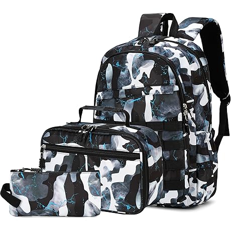Boys Camo Backpack with Lunch Box