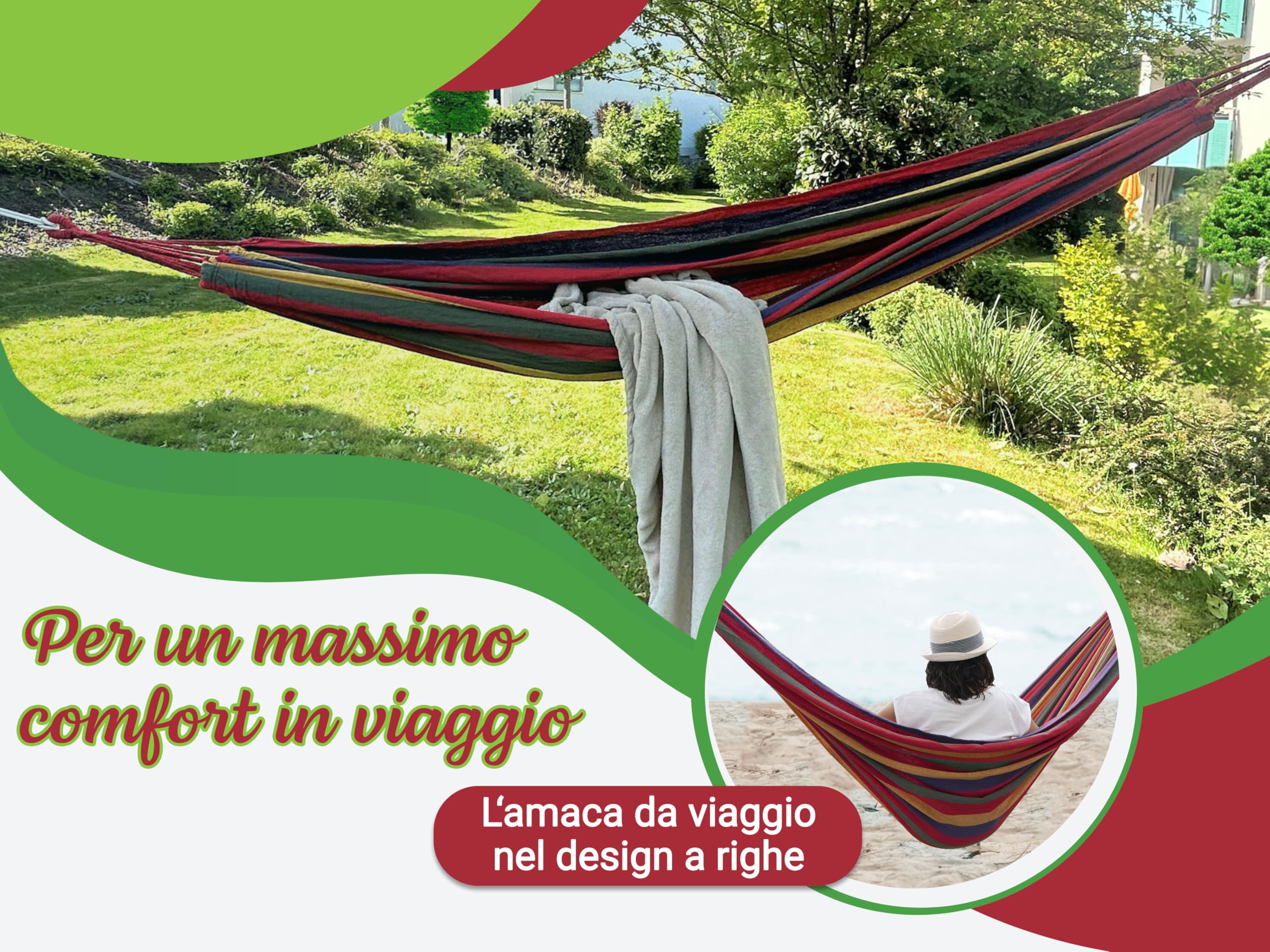 ZOLLNER Amaca da Giardino 210x150 cm, Ultra Leggera, Traspirante, Asciugatura Rapida, Tasca Trasportabile, Rossa