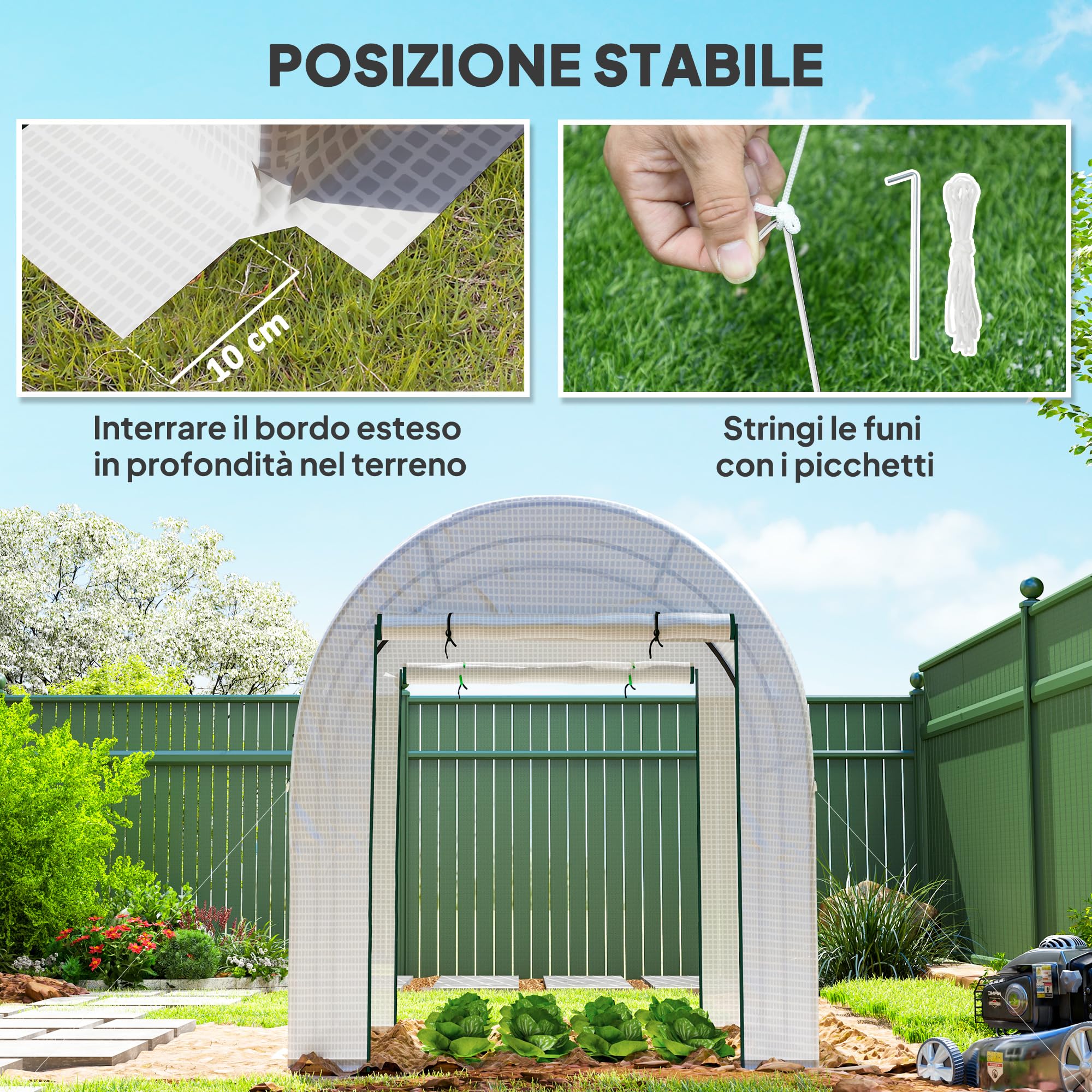 Outsunny Tunnel-Gewächshaus für den Garten, 1,8 x 1,8 x 2 m, mit 2 Türen und aufrollbaren Fenstern, Gewächshaus für Gemüsegarten mit Stahlrahmen und PE-Abdeckung, für Gemüse, Blumen, Obst, UV-Schutz