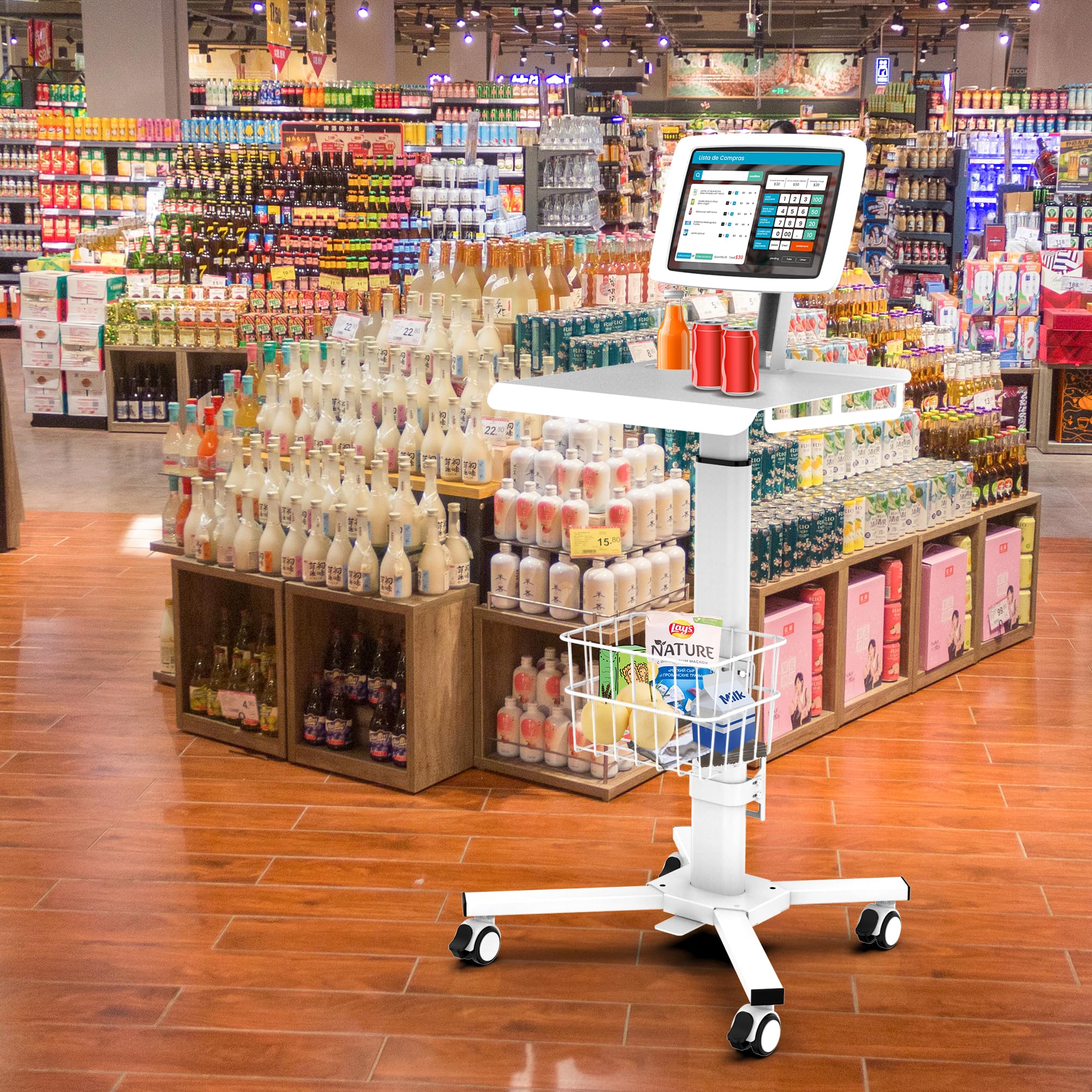 SC403W Chariot médical mobile pour ordinateur portable compatible avec iPad de 11 à 11", hauteur réglable, poste de travail pour hôpital, clinique, salon, restaurant