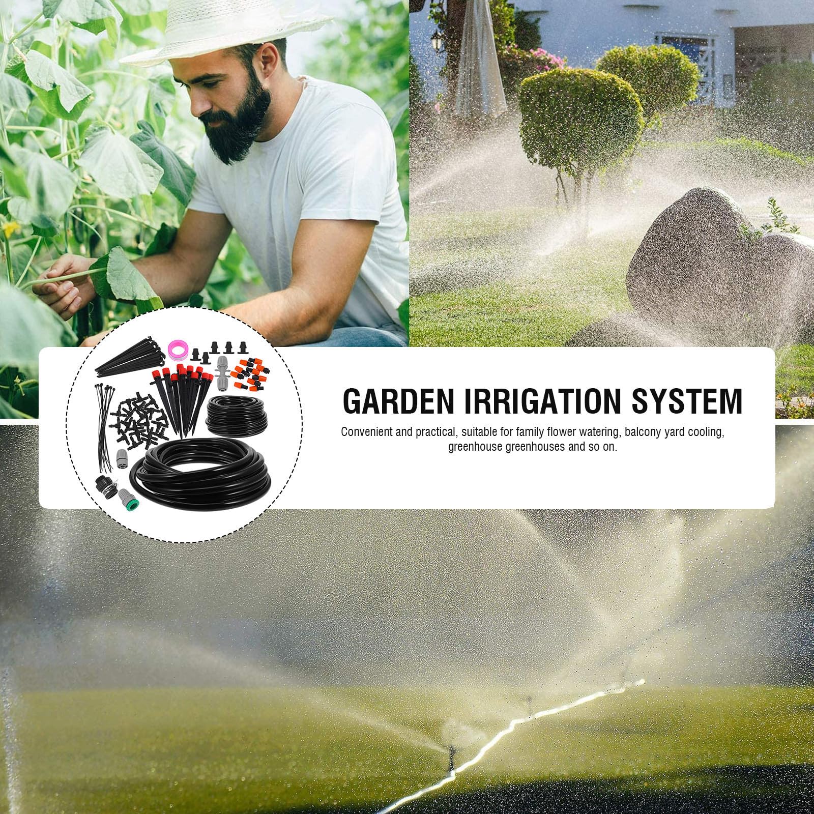 Kisangel Kit D'irrigation Goutte à Goutte en PP et Acier Inoxydable pour Pelouse et Plantes Buses Brumisation et Goutteurs, Système D'arrosage Automatique pour Jardin Extérieur