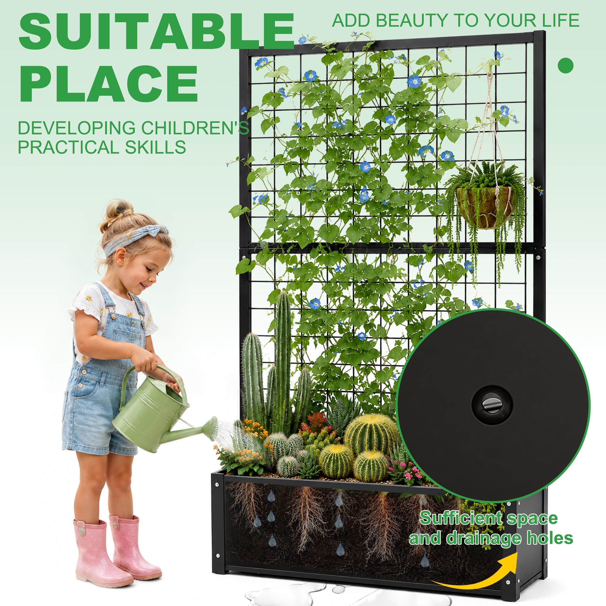 Metal Garden Bed with Trellis - 59" Tall -4