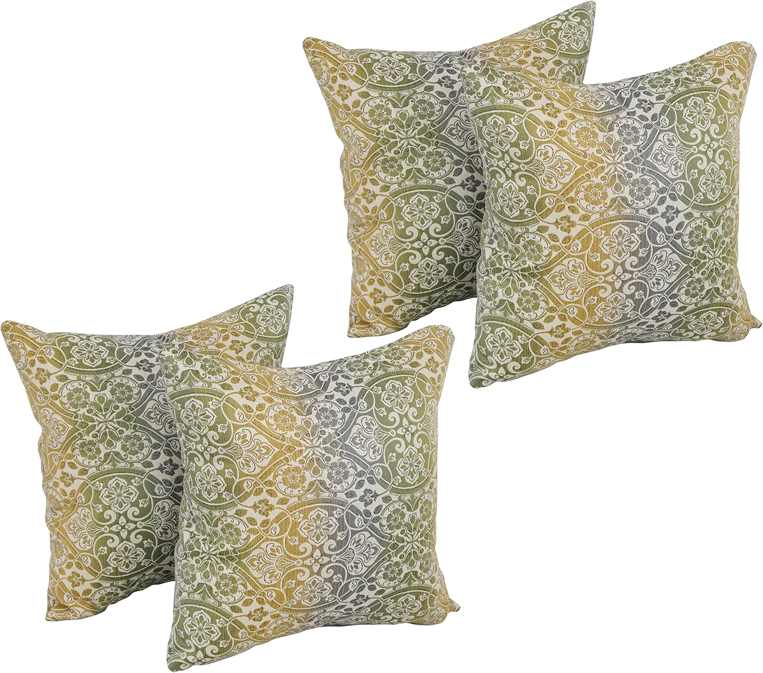 Blazing Needles Premium Indoor/Outdoor Damask Throw Pillow, 17", Festive Patina 4 Count