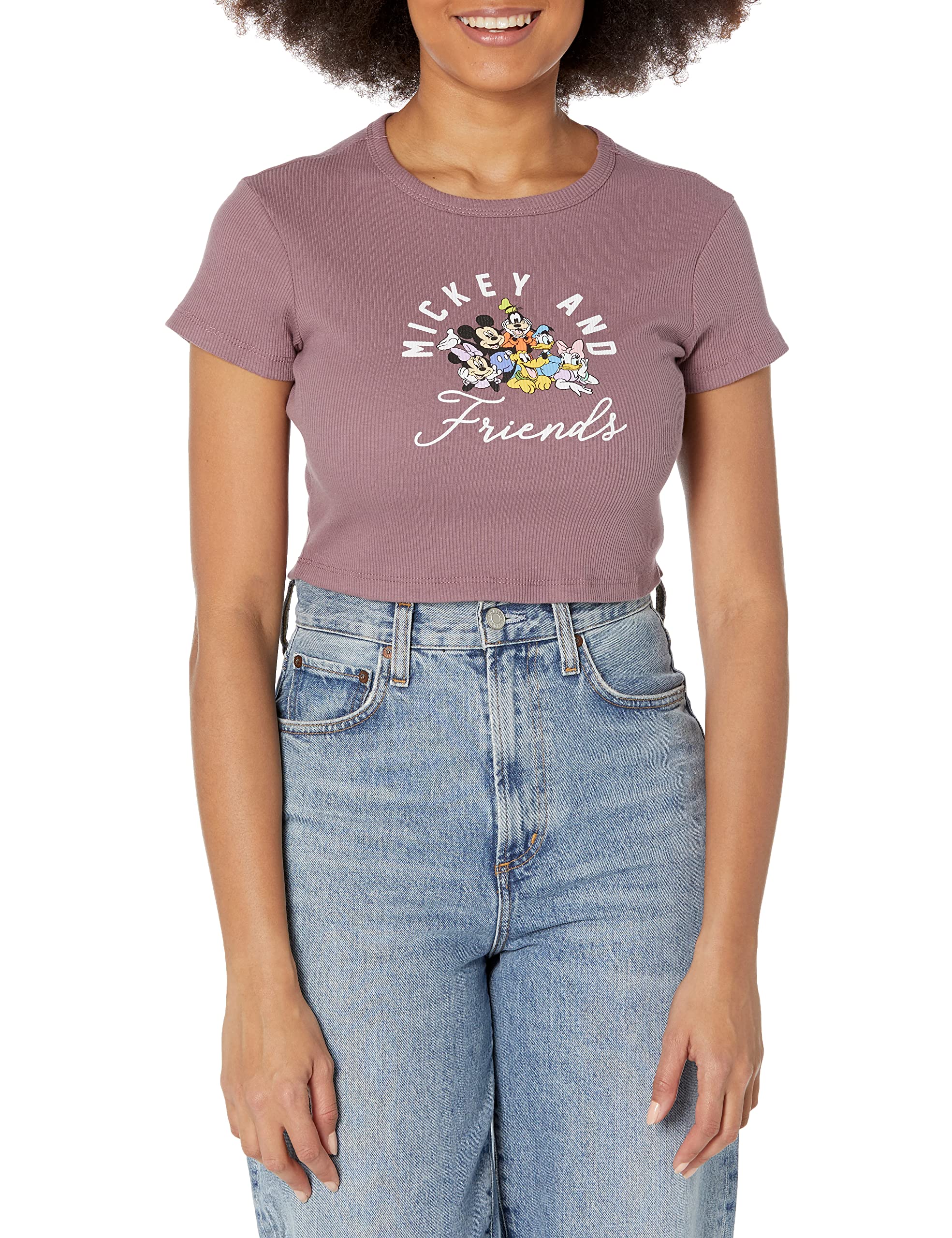 Disney Women's Mickey and Friends Group Crop T ...
