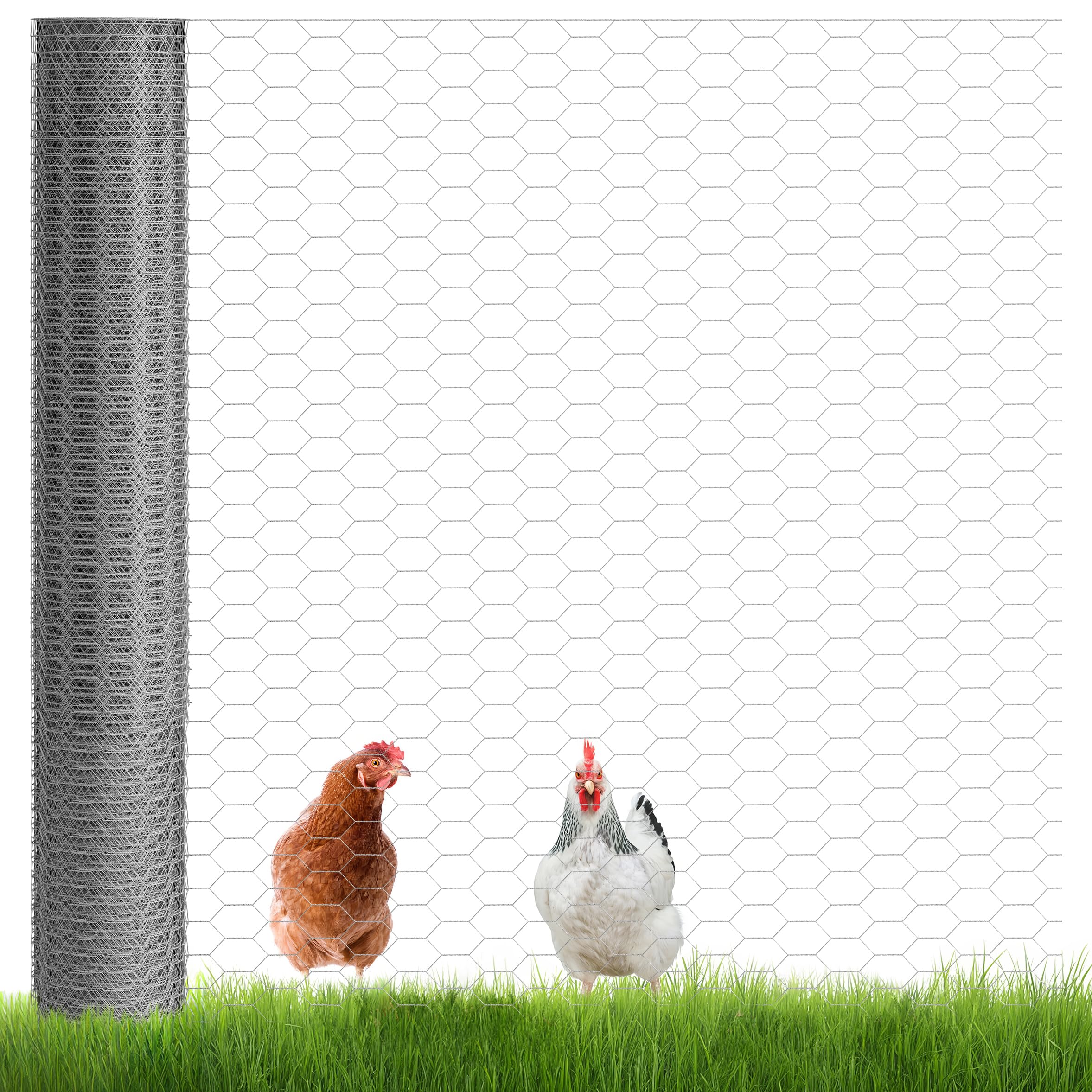 GardenGloss Grillage à Poules 150cm Hauteur - Grillage Hexagonal Galvanisé à Mailles Larges 25mm x 45mm - Grillage à Lapins, à Poussins et pour Petits Animaux - 150cm Haut 25m Long