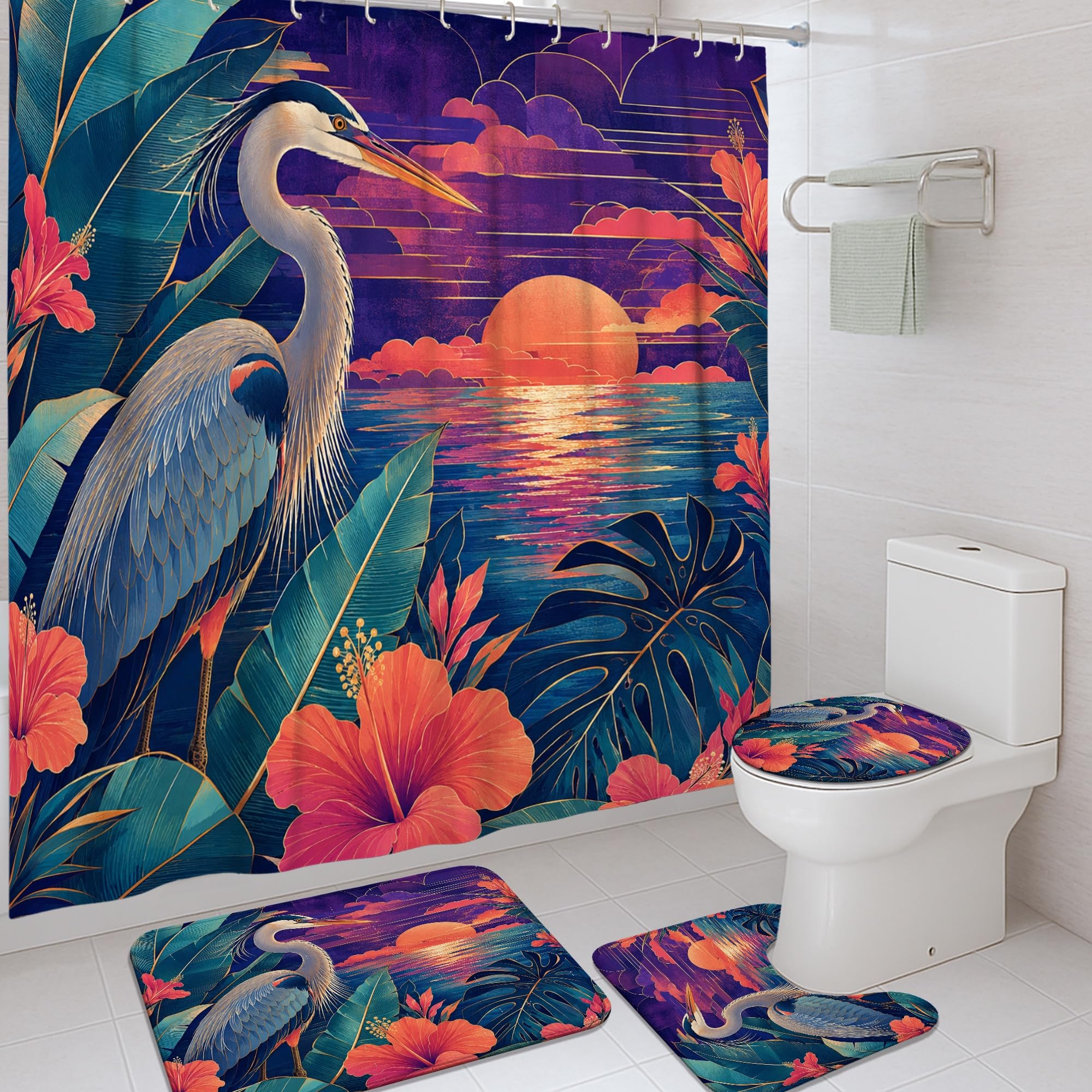 Rideau de douche tropical pour dortoir et studio étudiant avec crochets d'été