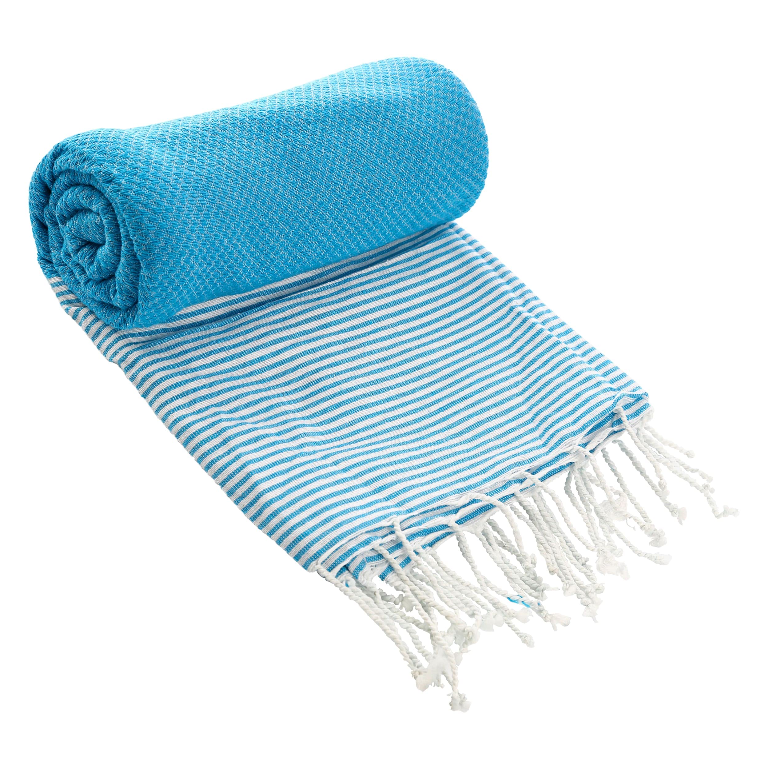 H HANSEL HOME Fouta Playa Pareo Playa Grande Ligeras Suave Toalla Playa Toalla Hammam Tejido 80% Algodón 20% Poliéster 90x180cm (Turquesa y Blanco, Raya II)