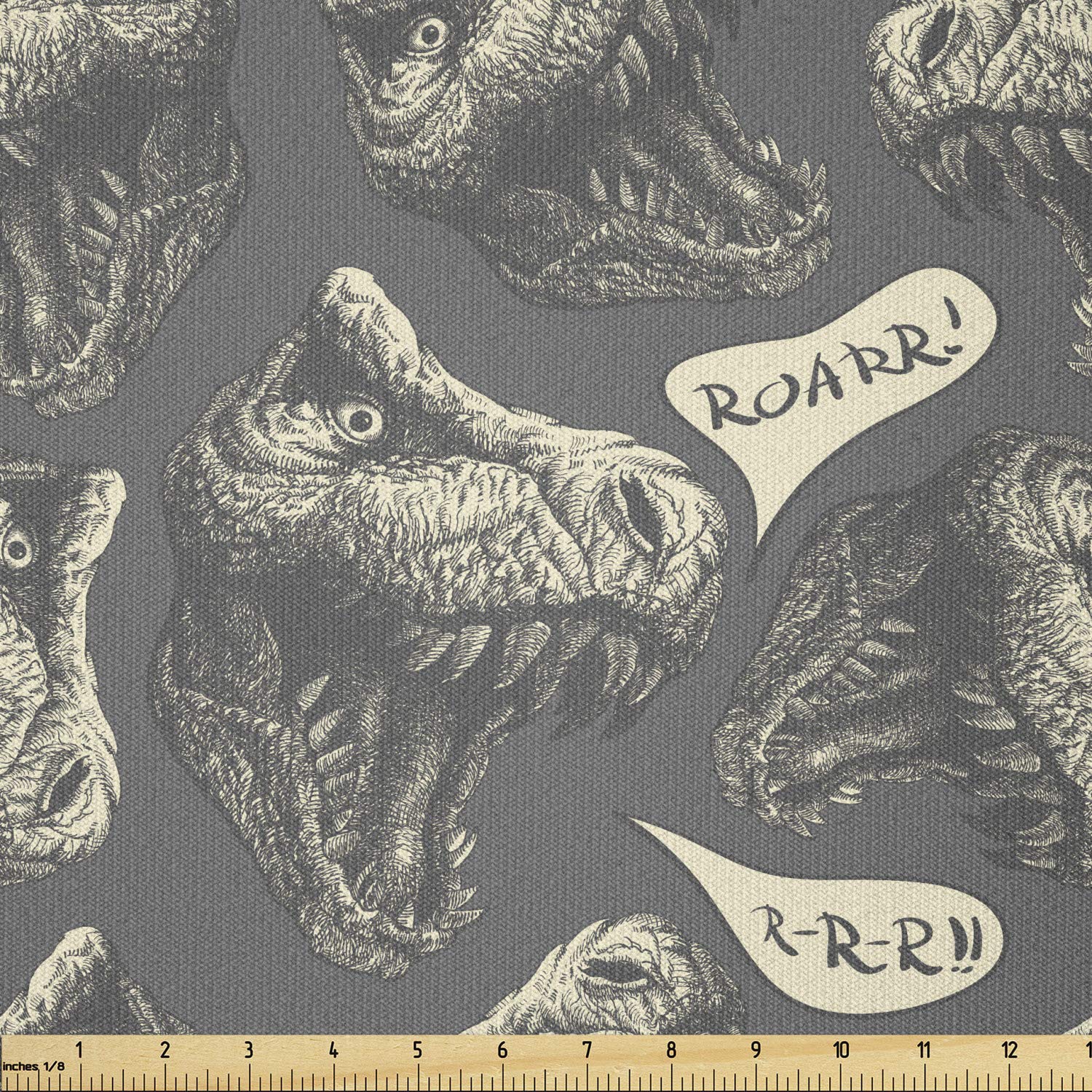 Lunarable Jurassic Fabric by The Yard, Dinosaur Cartoon Tyrannosaurus Paleontology Animals Illustration, Stretch Knit Fabric for Clothing Sewing and Arts Crafts, 2 Yards, Grey Charcoal
