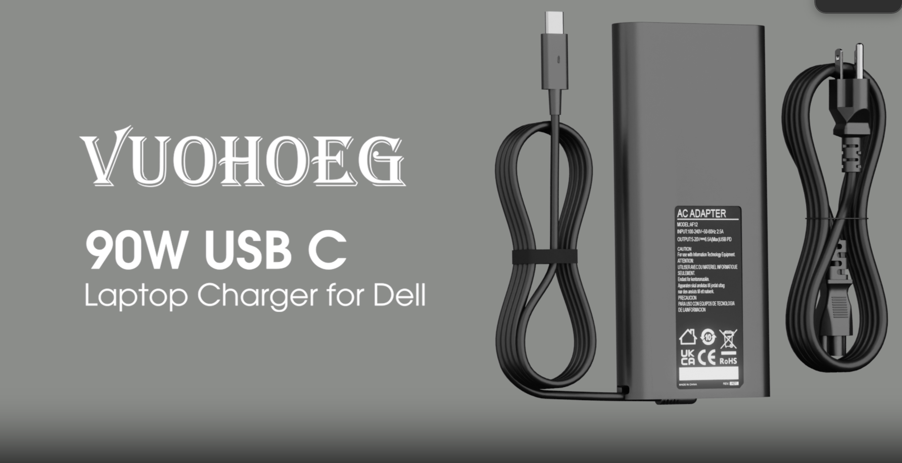 90W USB C Laptop Charger For Dell XPS, Latitude, Precision - Type C Power Adapter