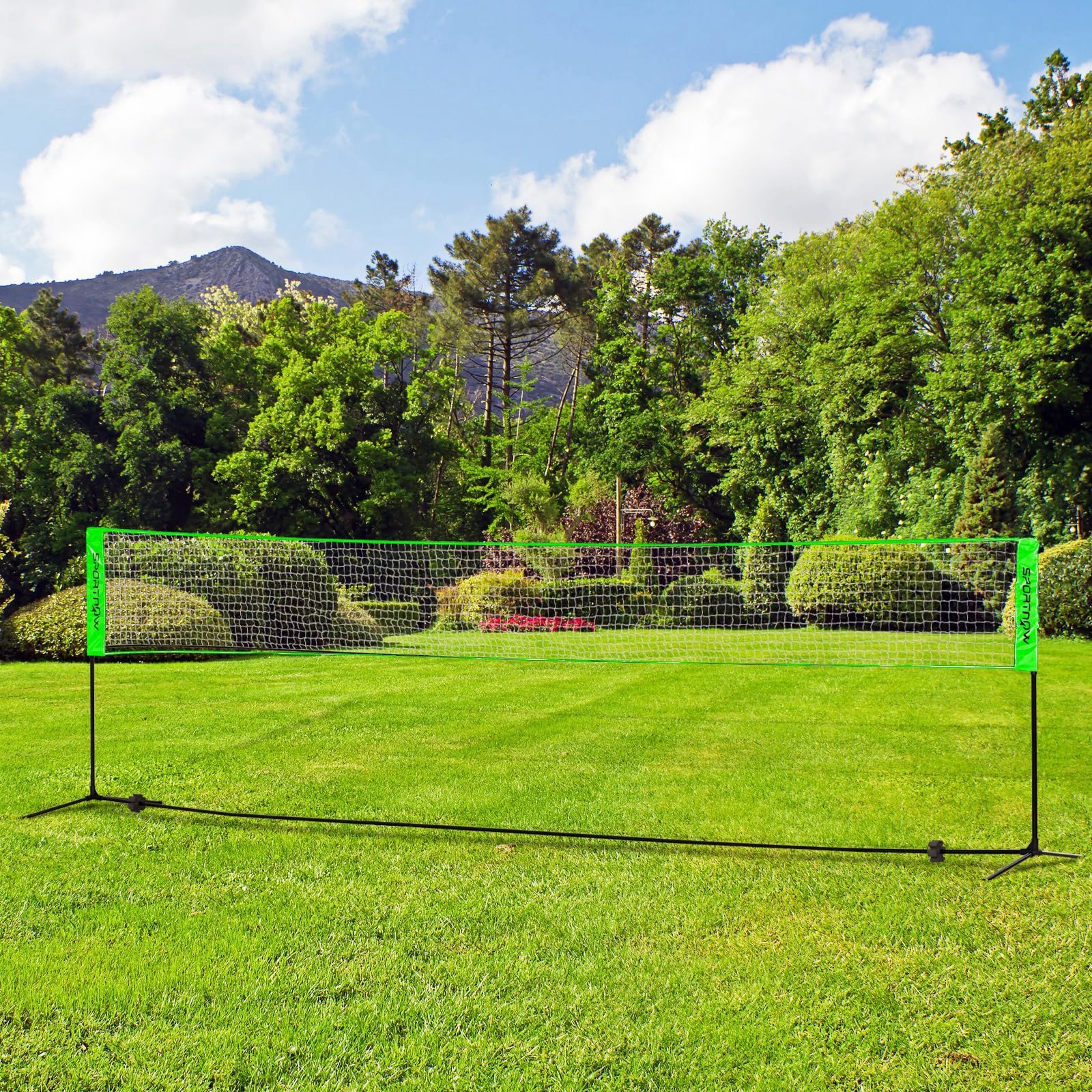 SPORTNOW Set de Bádminton 7 Piezas con 2 Raquetas, 3 Volantes, 2 Raquetas de Pickleball, 2 Pelotas y Red Negro y Verde