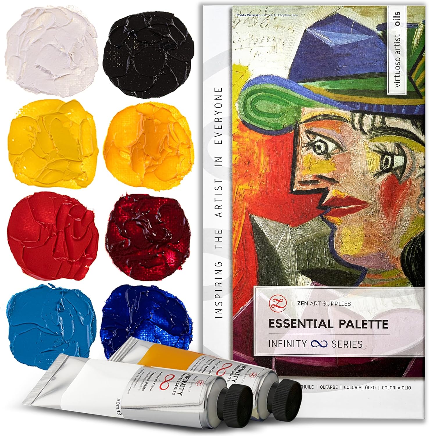 Professional Oil Paint Set - Primary Colors Essential Palette by ZenART - 8 x Large 1.7 Fl Oz (50ml) Leak-Proof Tubes - Non-Toxic, Highly Pigmented, Creamy, Lightfast Oil Paints for Artist & Beginner