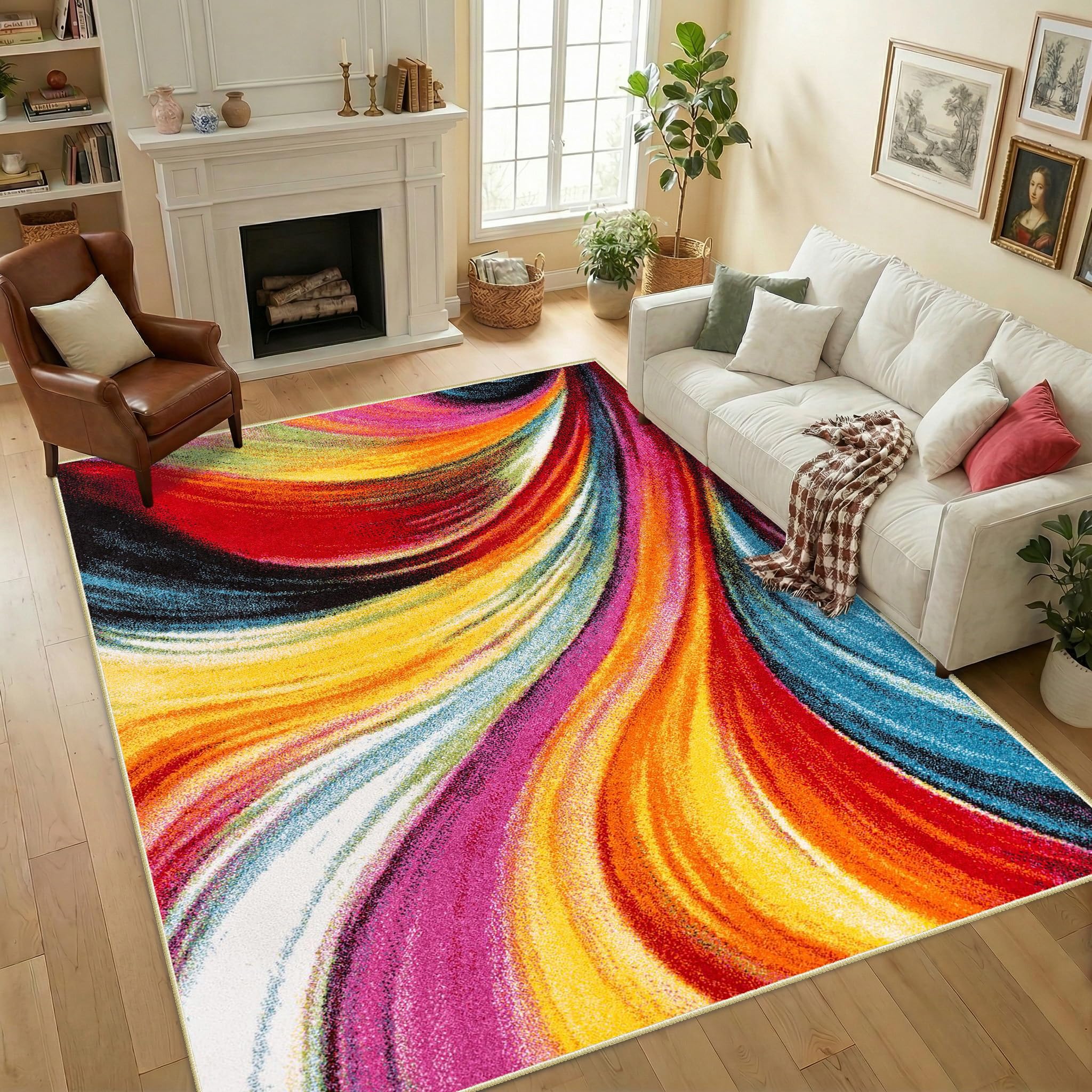 WQMMD Modern Abstract Living Room Rugs 120 x 170 cm - Washable Large Area Rug, Non-Slip Soft Indoor Carpet for Bedroom Dining Room Office, Low Pile Geometric Floor Mat for Home Decor