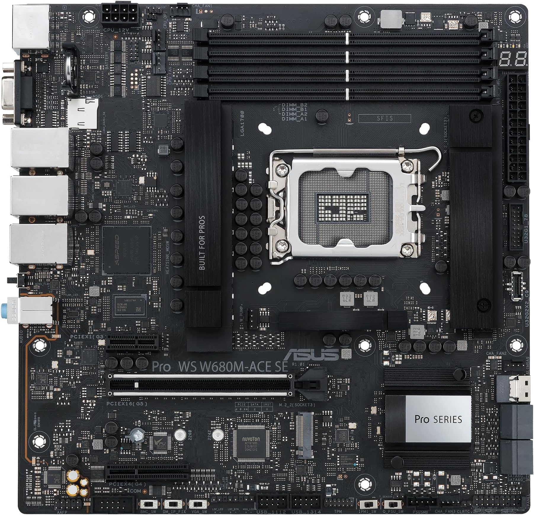 Pro WS W680M-ACE SE Intel LGA 1700 mATX BMC AST2600 Workstation Motherboard,PCIe 5.0x16,DDR5,ECC Memory,2xIntel 2.5 Gb LAN,2xPCIe 4.0 M.2,USB 3.2 Gen 2x2 Front Panel,SlimSAS,Thunderbolt 4, ACCE