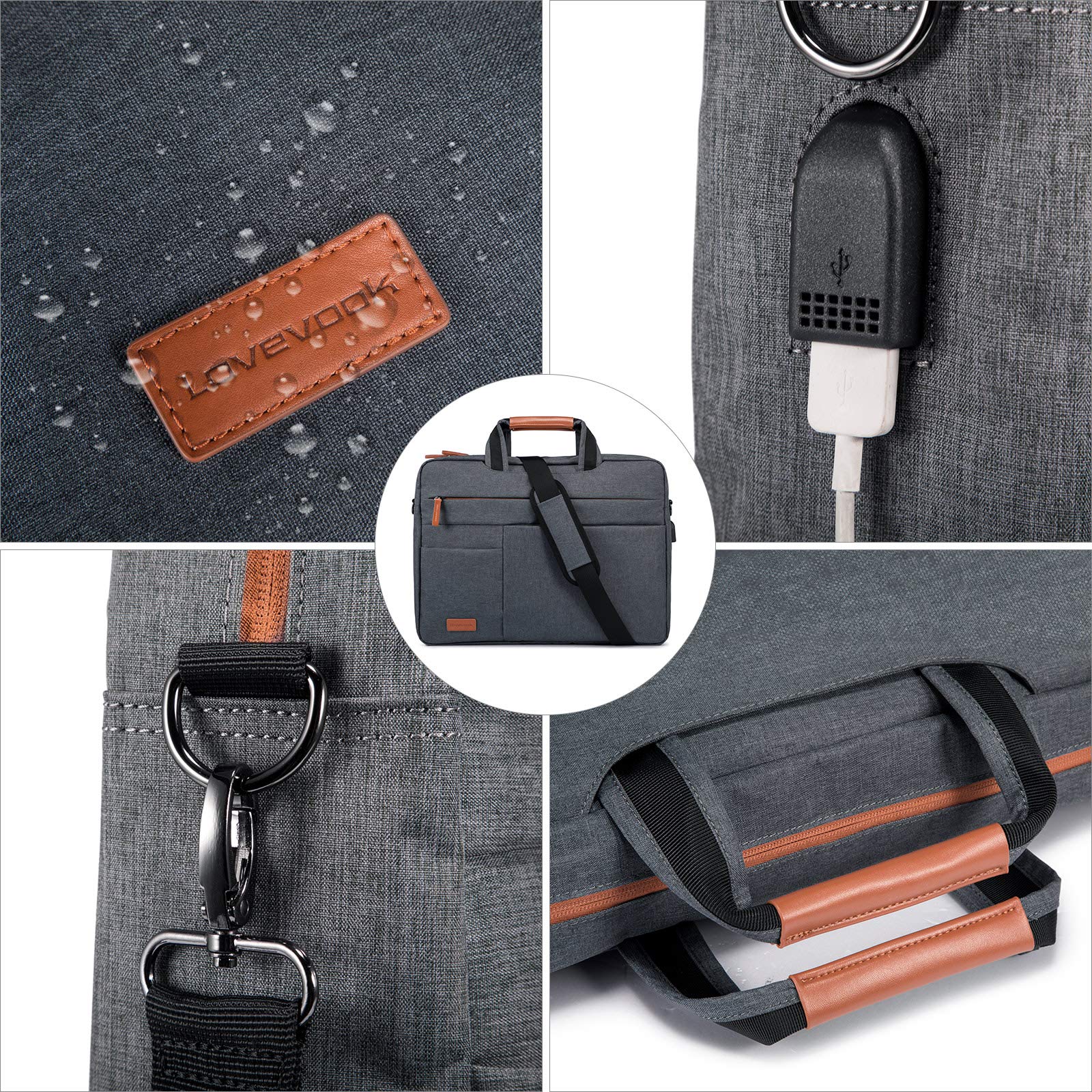 LOVEVOOK Sacoche à Bandoulière Ordinateur Portable 17.3 Pouces Imperméable Mallette pc Tablette Ordinateur Cartable pour Hommes Femmes Collège Cours Travail Affaires Voyage Gris Foncé