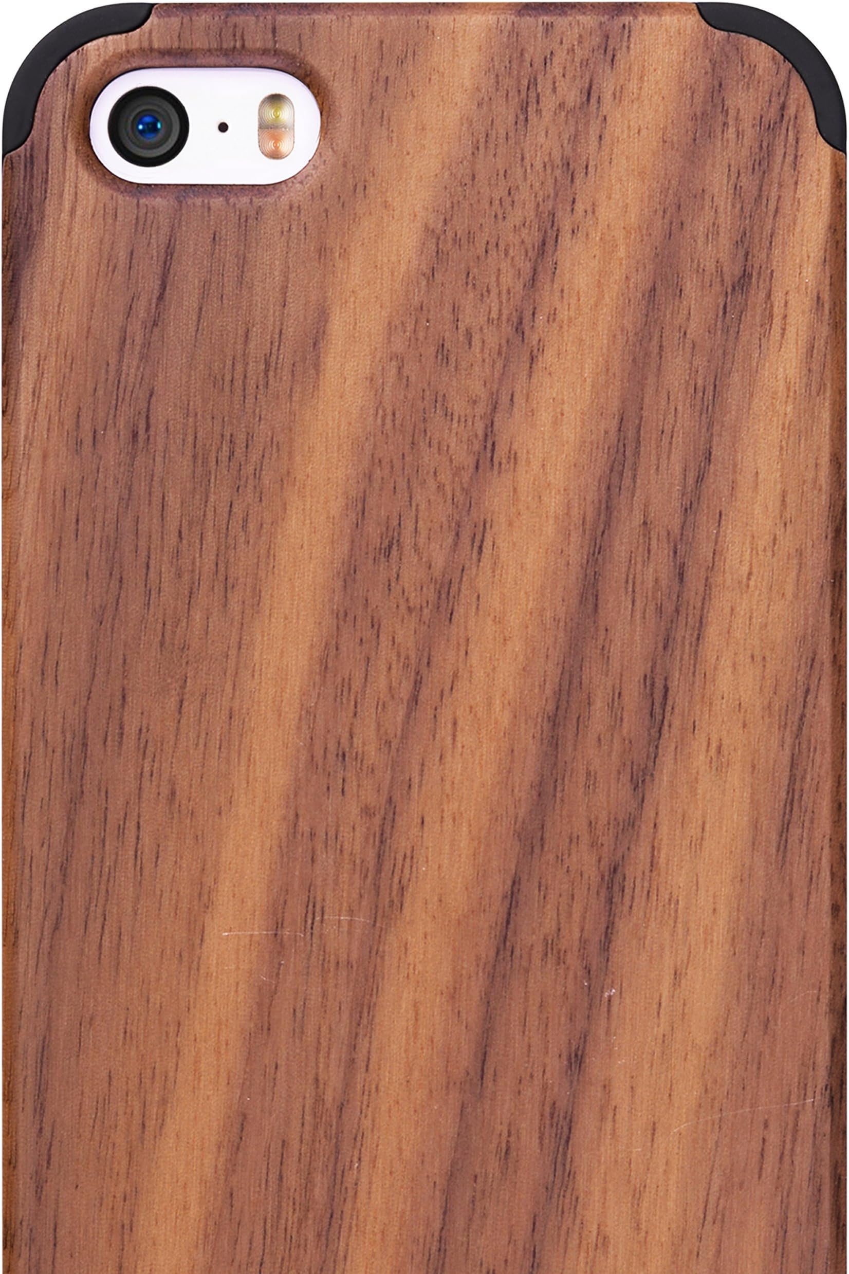 iCASEIT iPhone SE Wood Case - Premium Finish Unique Cases - Lightweight Natural Wooden Hybrid Snap-on Protective Cover for iPhone SE, 5S & 5 - Walnut/Black