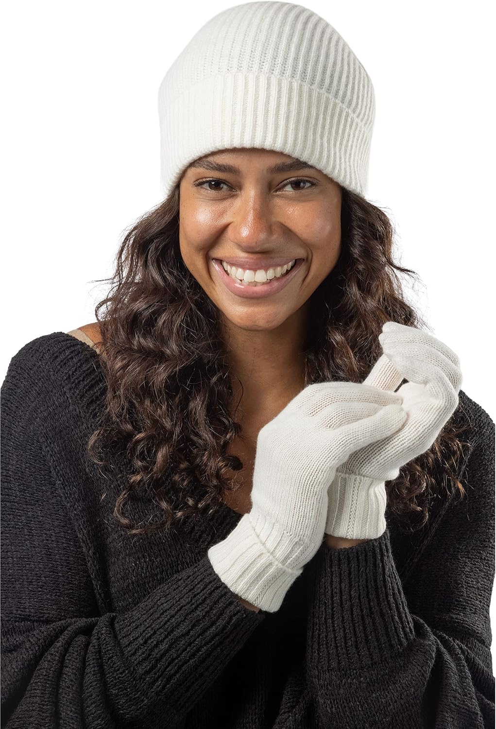 Fishers Finery Women's 100% Pure Cashmere Ribbed Hat Glove Set | Gift Box