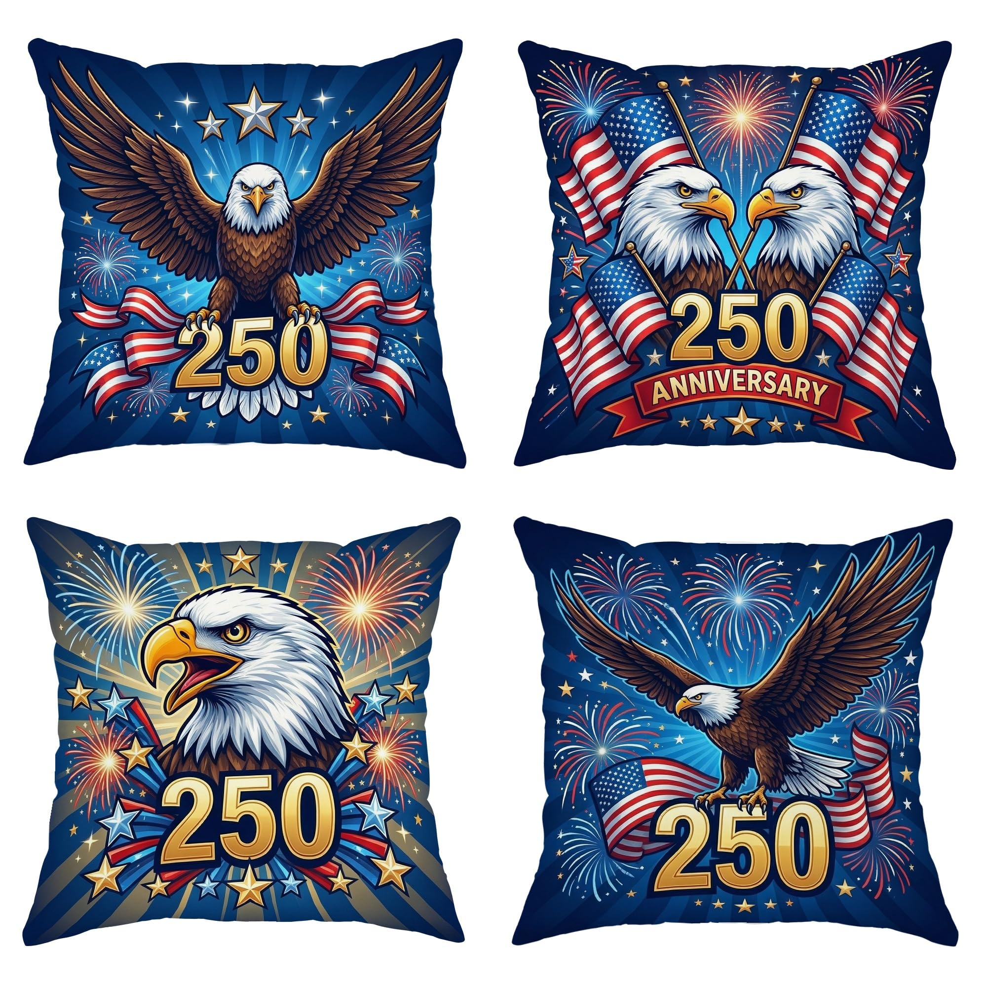 Housse de coussin aigle 50x50 cm lot de 4 bleu pour salon et chambre