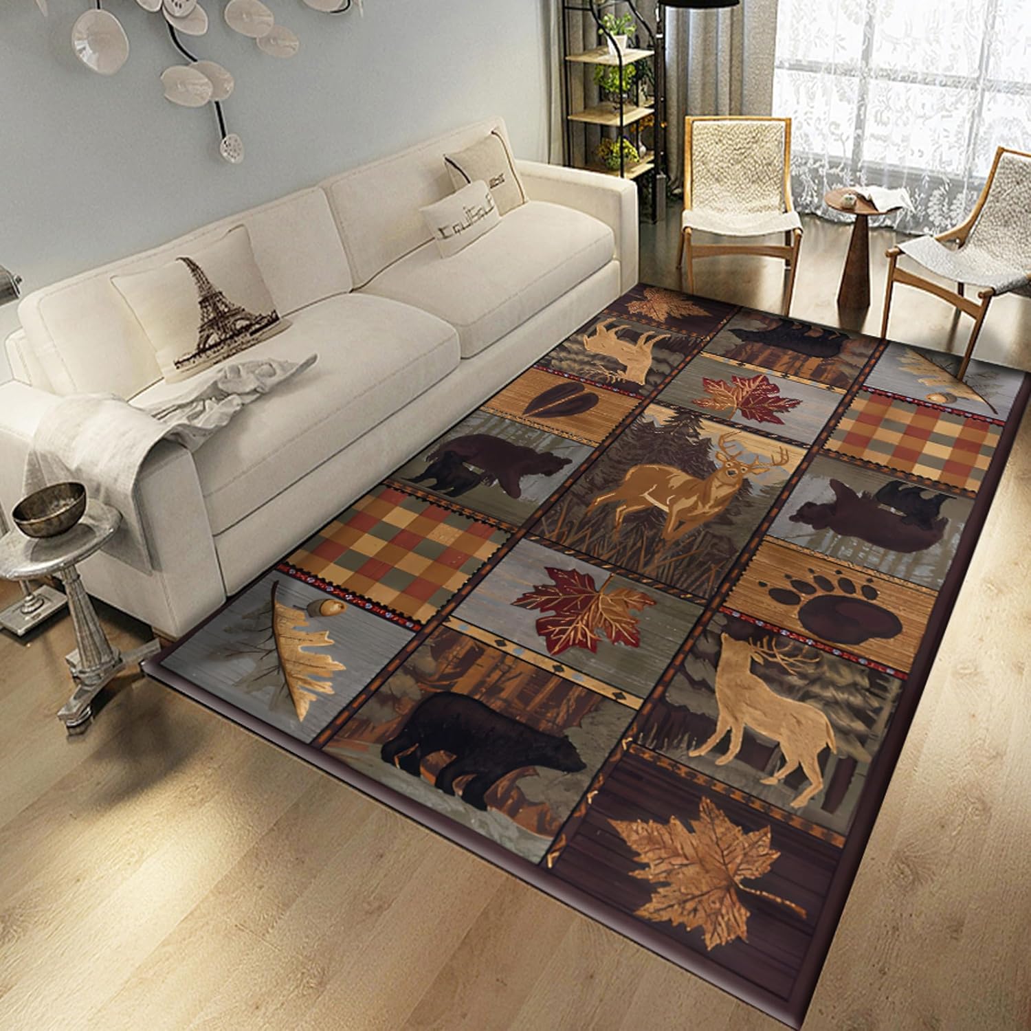 Wildlife Black Bear Area Rug, 5x7ft, Brown Natural Maple