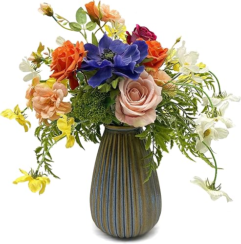 Flores artificiales artificiales en jarrón, arreglo floral de seda, centro de mesa artificial para comedor, decoración del hogar, regalo del día de