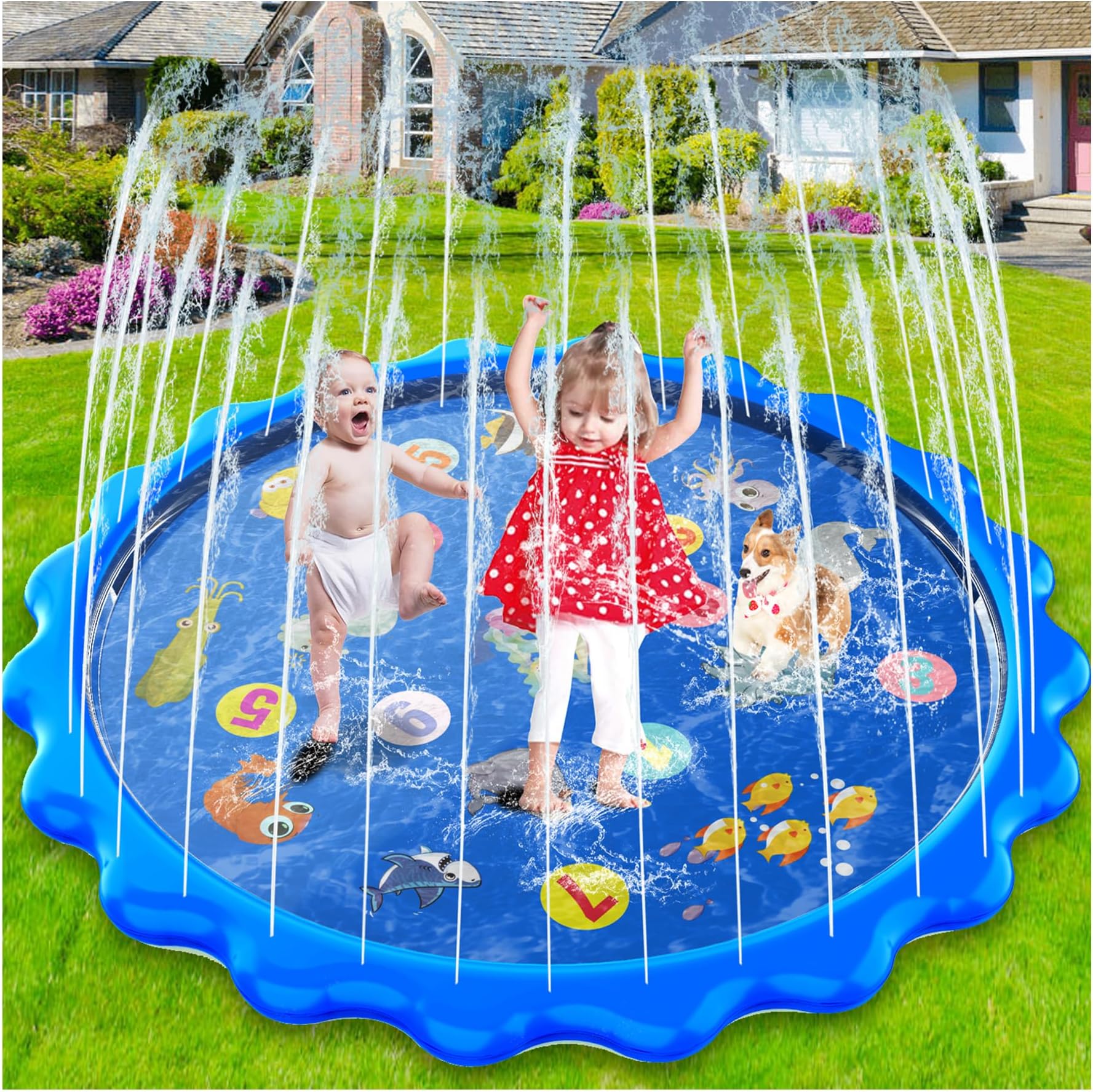 kinder wasser spielzeug KAHEIGN Splash Pad 170cm Sprinkler Wasser Spielmatte, Wasserspielzeug