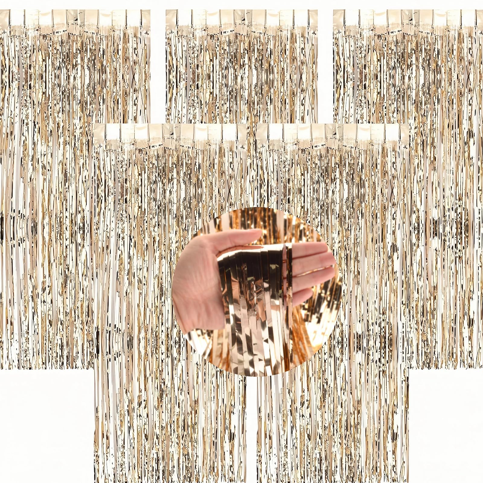 Rideau Métallique à Franges Or Champagne – 5 Pièces Rideaux Paillette Aluminium 1 m x 2 m, Toile de Fond Photo pour Deco Anniversaire, Mariage, Fête, Noël & Nouvel an