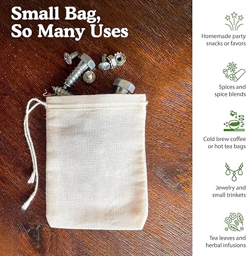 Miniatura 4 de Regency Wraps Bolsa con cordón 100% algodón, bolsas para guardar especias a granel, té, popurri y joyas, mini bolsas 100% algodón, 3 x 4 pulgadas,