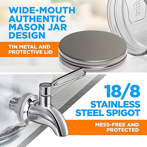 Miniatura 3 de NutriChef Dispensador de bebidas de vidrio de 1 galón, jarra estilo tarro Mason con espita de acero inoxidable e infusor de hielo de plástico, boca