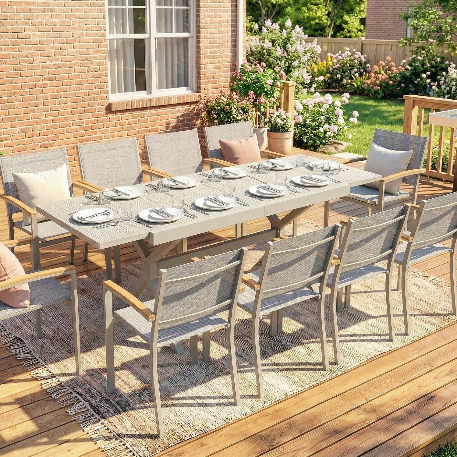 Tavolo da Esterno Giardino, Allungabile, Rettangolare, in Alluminio/Acciaio, 154-214x85x73 cm, Grigio